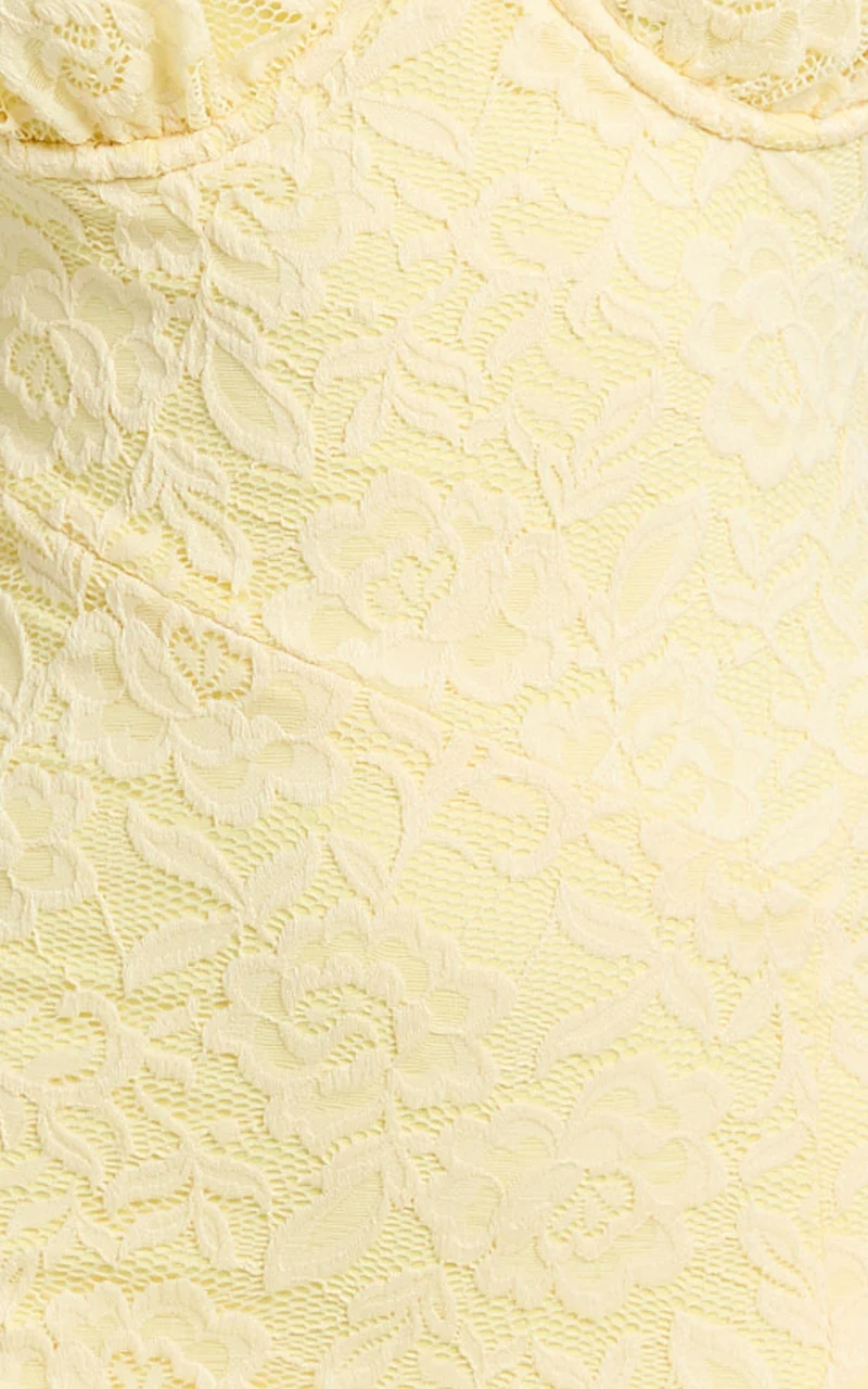 Judai Mini Dress - Lace Off Shoulder A Line Dress in Lemon