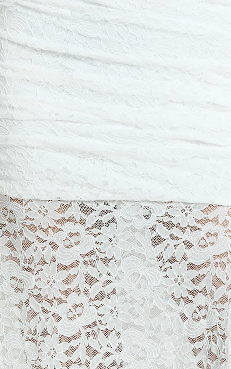 Ellen Maxi Dress - Plunge Neck Lace Frill Hem Dress in White