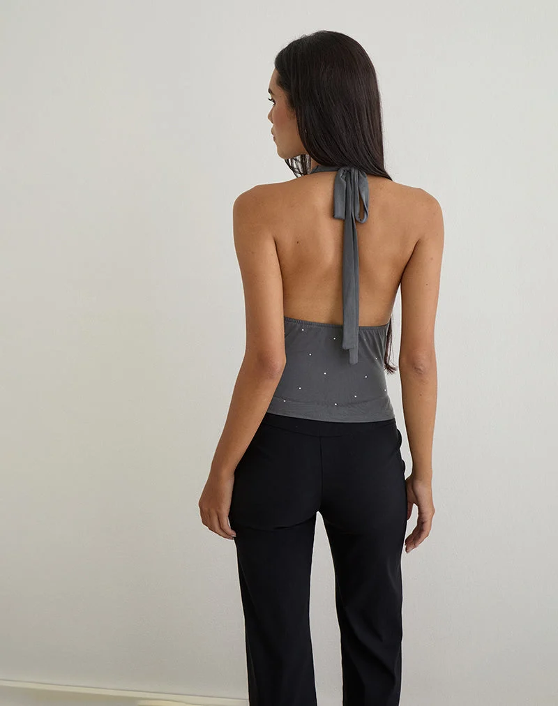 Top à col bénitier Minova en Cupro Diamante Gris foncé