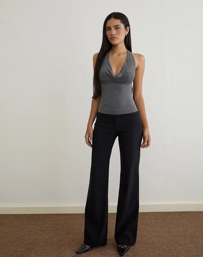 Top à col bénitier Minova en Cupro Diamante Gris foncé