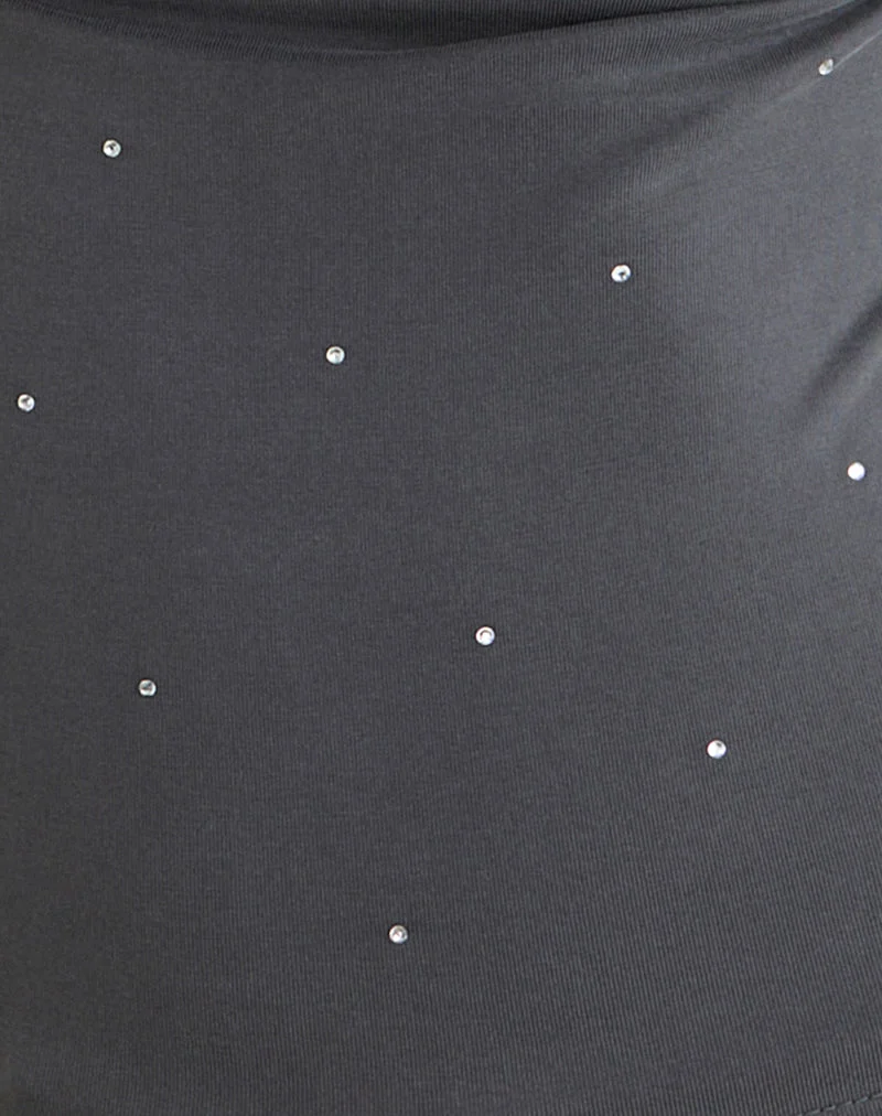 Top à col bénitier Minova en Cupro Diamante Gris foncé