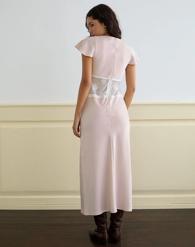 Lirenda Midi Dress in Satin Baby Pink