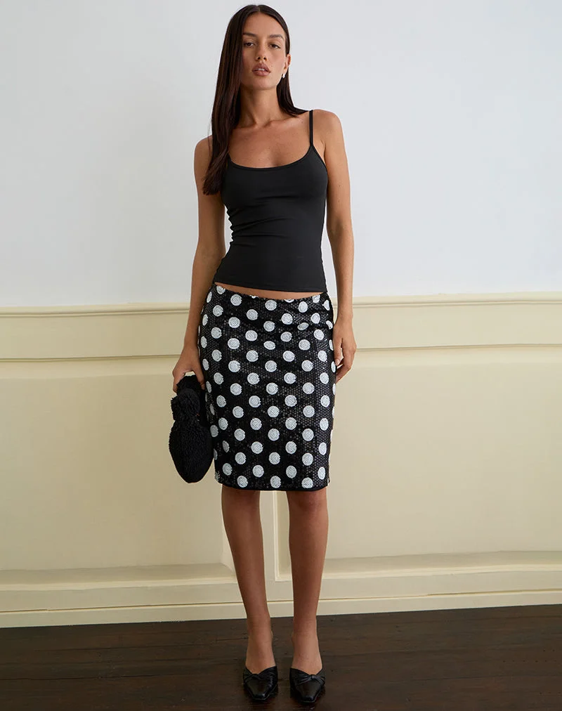 Kavivi - Jupe midi monochrome à paillettes polka