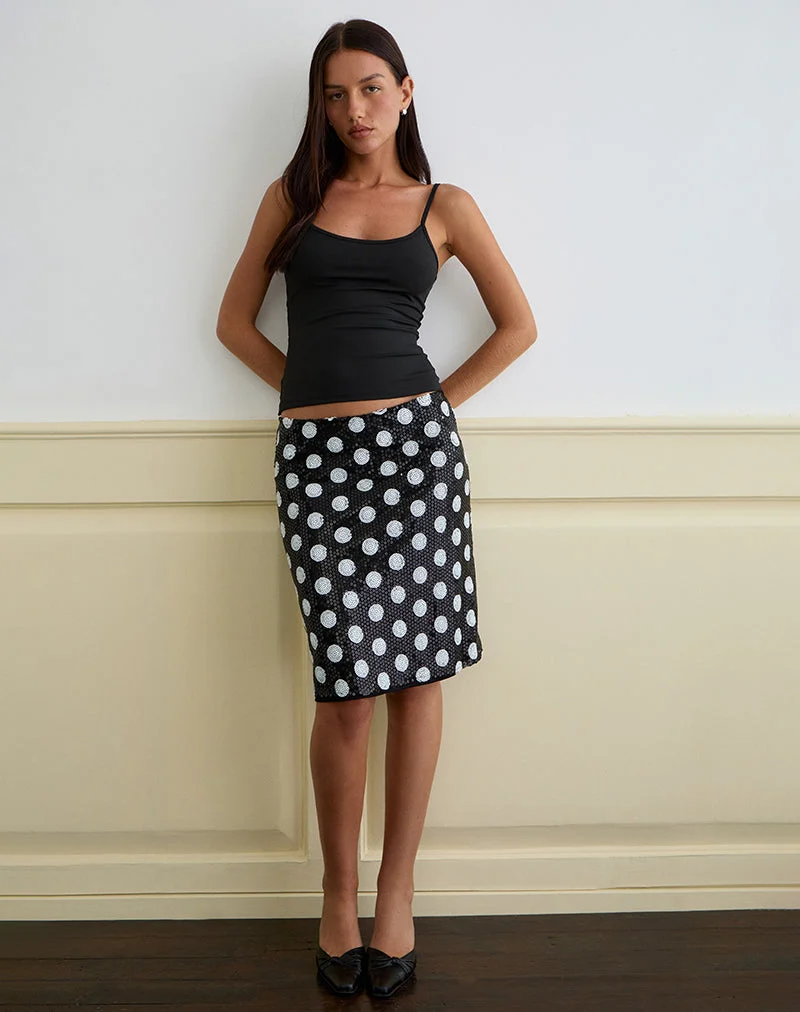 Kavivi - Jupe midi monochrome à paillettes polka