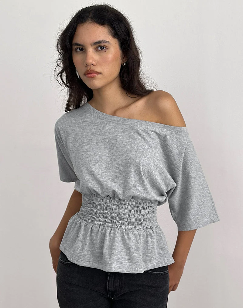 Domani Off the Shoulder Top in Grey Marl (Top à épaules dénudées)