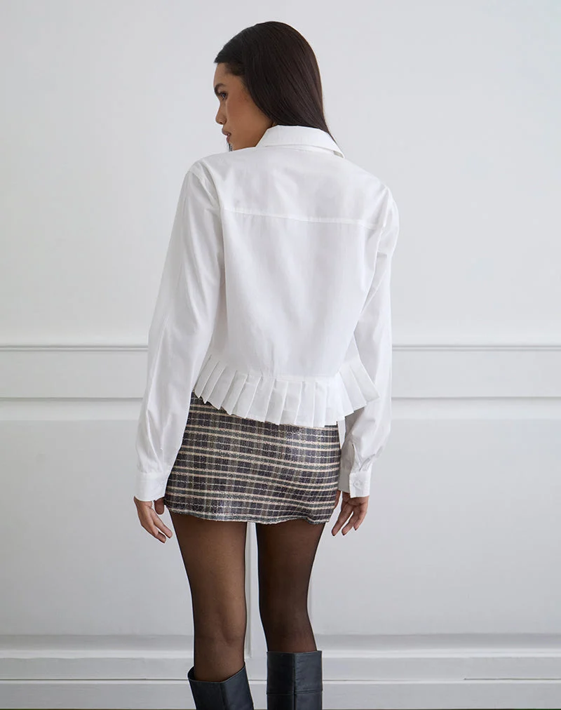 Bisian - Chemise à ourlet plissé en popeline blanche