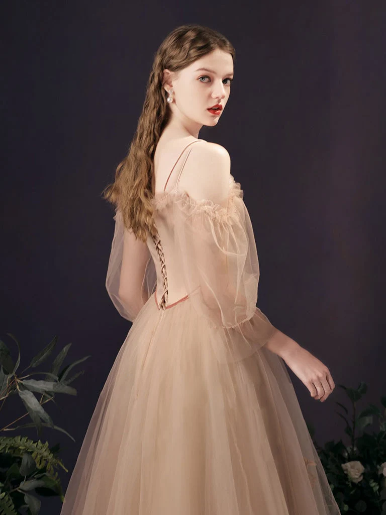 Robe de bal bohème en tulle champagne clair de conte de fées