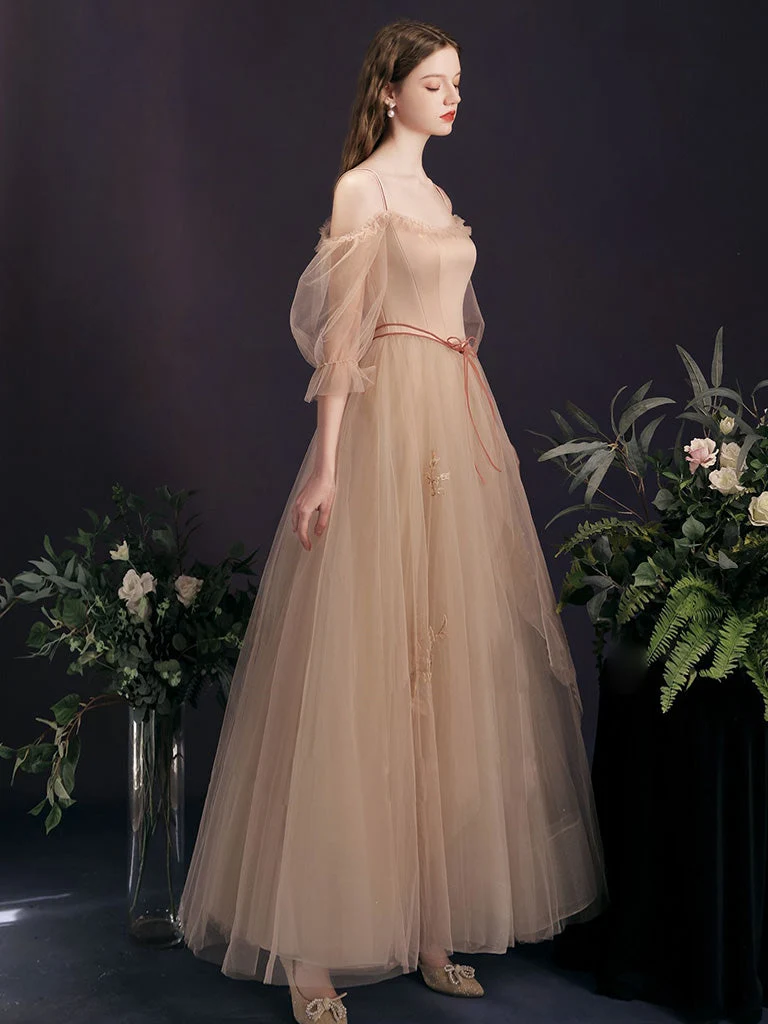 Robe de bal bohème en tulle champagne clair de conte de fées