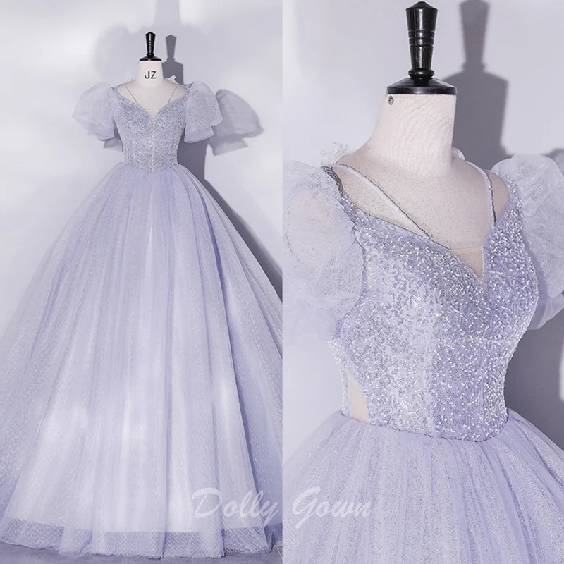 Robe de bal Glittler à col en V et manches courtes à bulles