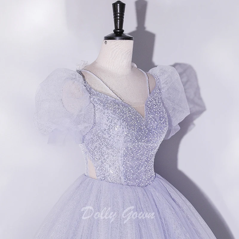 Robe de bal Glittler à col en V et manches courtes à bulles