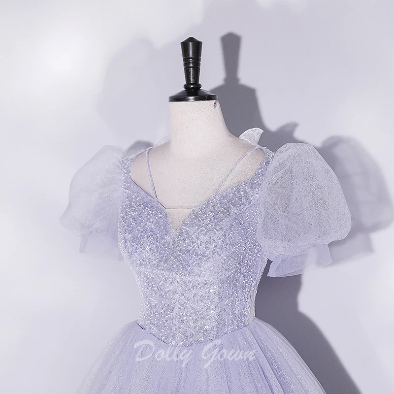 Robe de bal Glittler à col en V et manches courtes à bulles