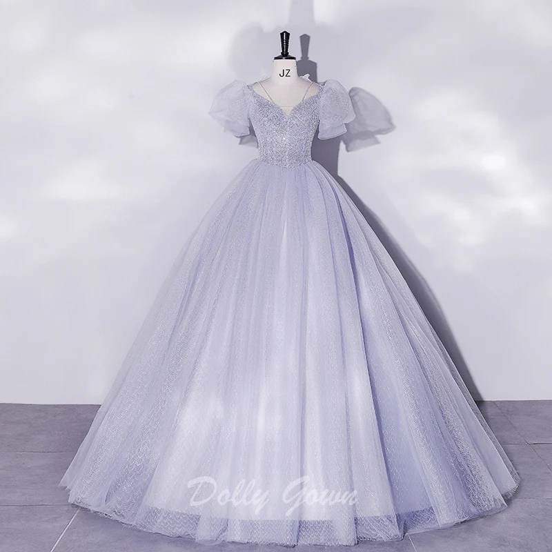 Robe de bal Glittler à col en V et manches courtes à bulles