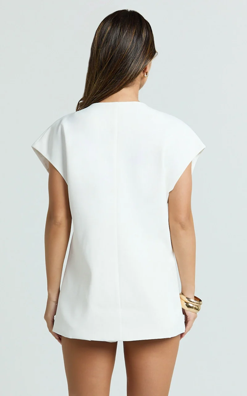 Maura Top - V Neck Cross Over Vest Top in White