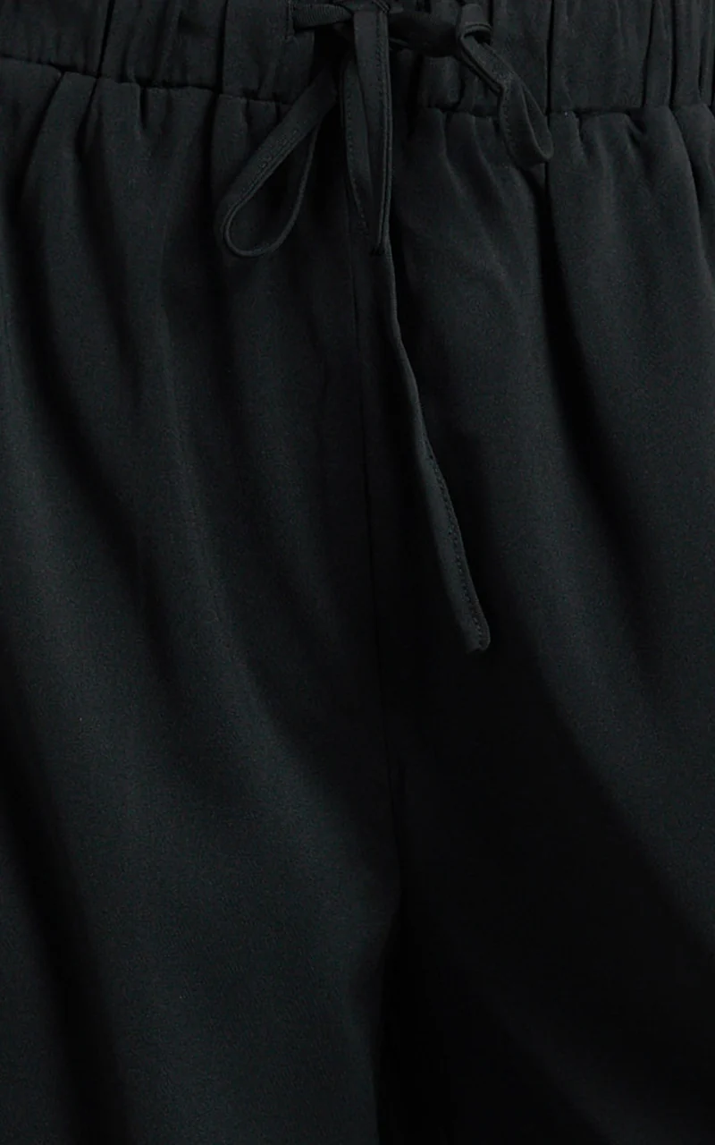 Nicole Pants - High Waist Elasticated Gathered Waist Wide Leg Pants in Black