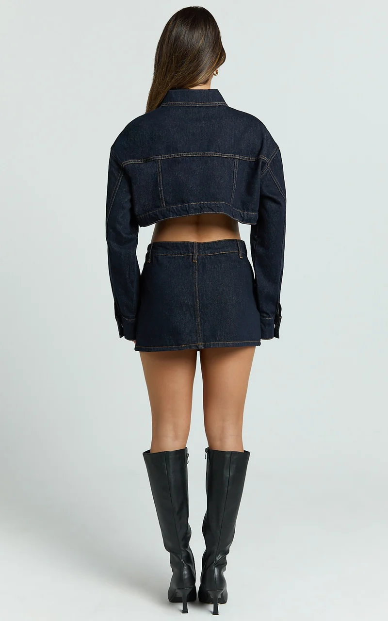 Rhylee Jacket - Oversized Cropped Denim Jacket in Raw Denim