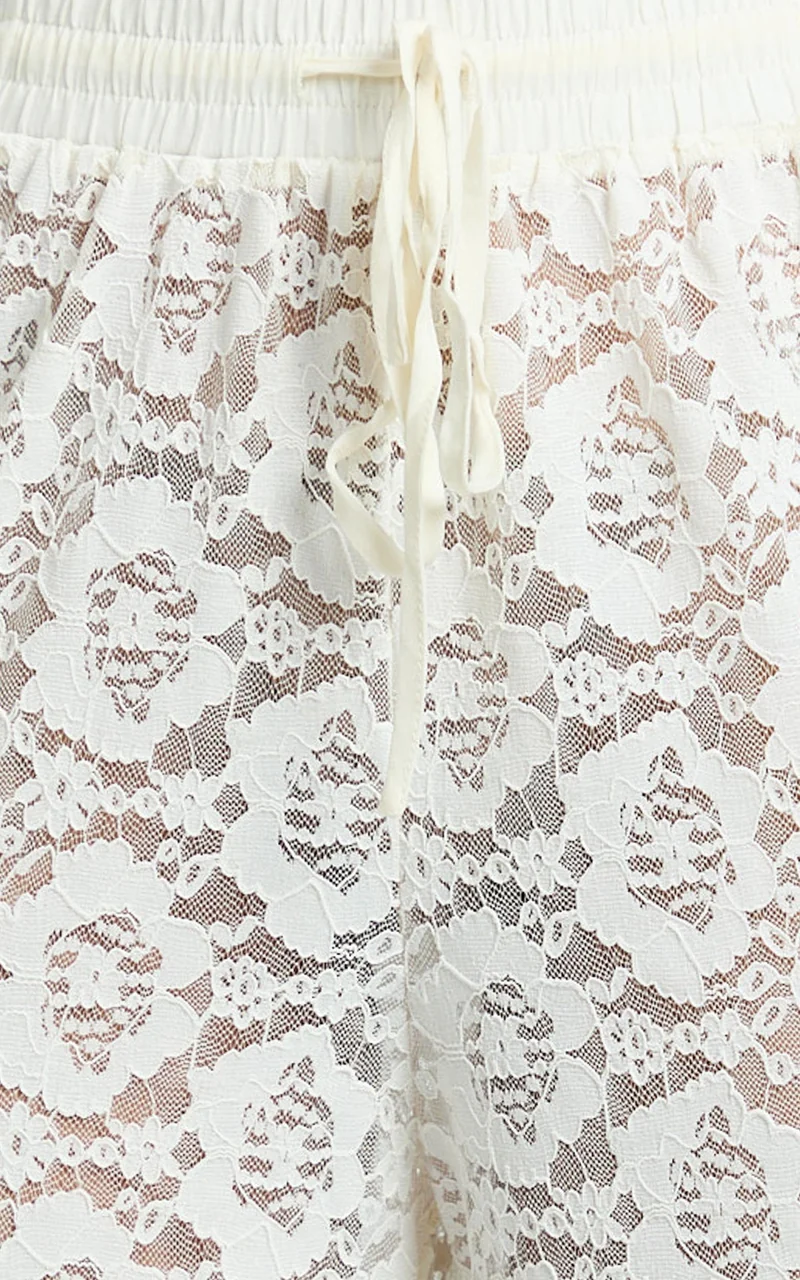 Roxy Pants - High Waist Lace Relaxed Drawstring Pants in Off White