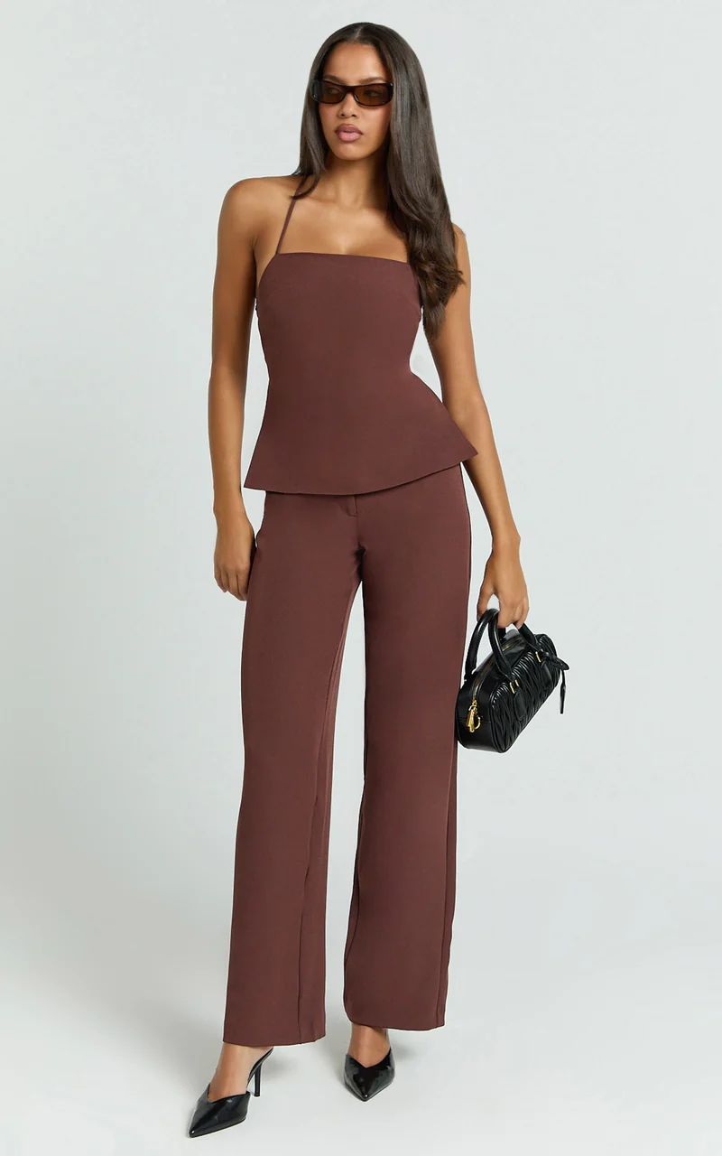 Tessa Top - Square Neck Backless Apron Top in Brown