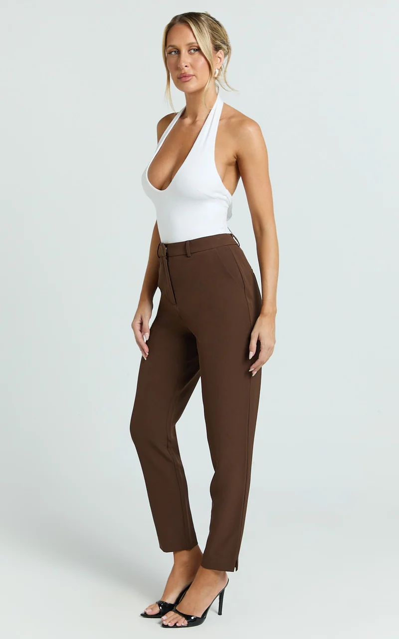 Hermie Pants - High Waisted Cropped Tailored Pants in Chocolate