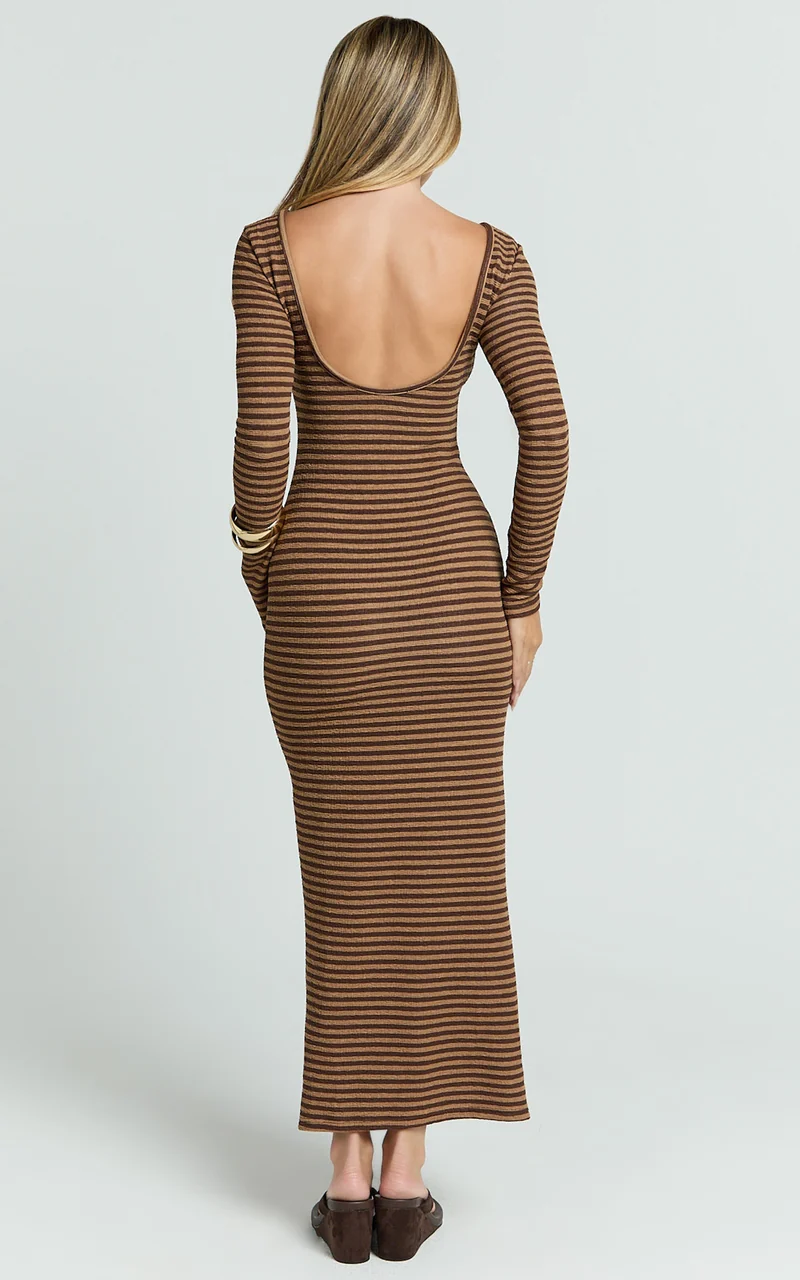 Rumi Midi Dress - Long Sleeve Bodycon Dress in Chocolate