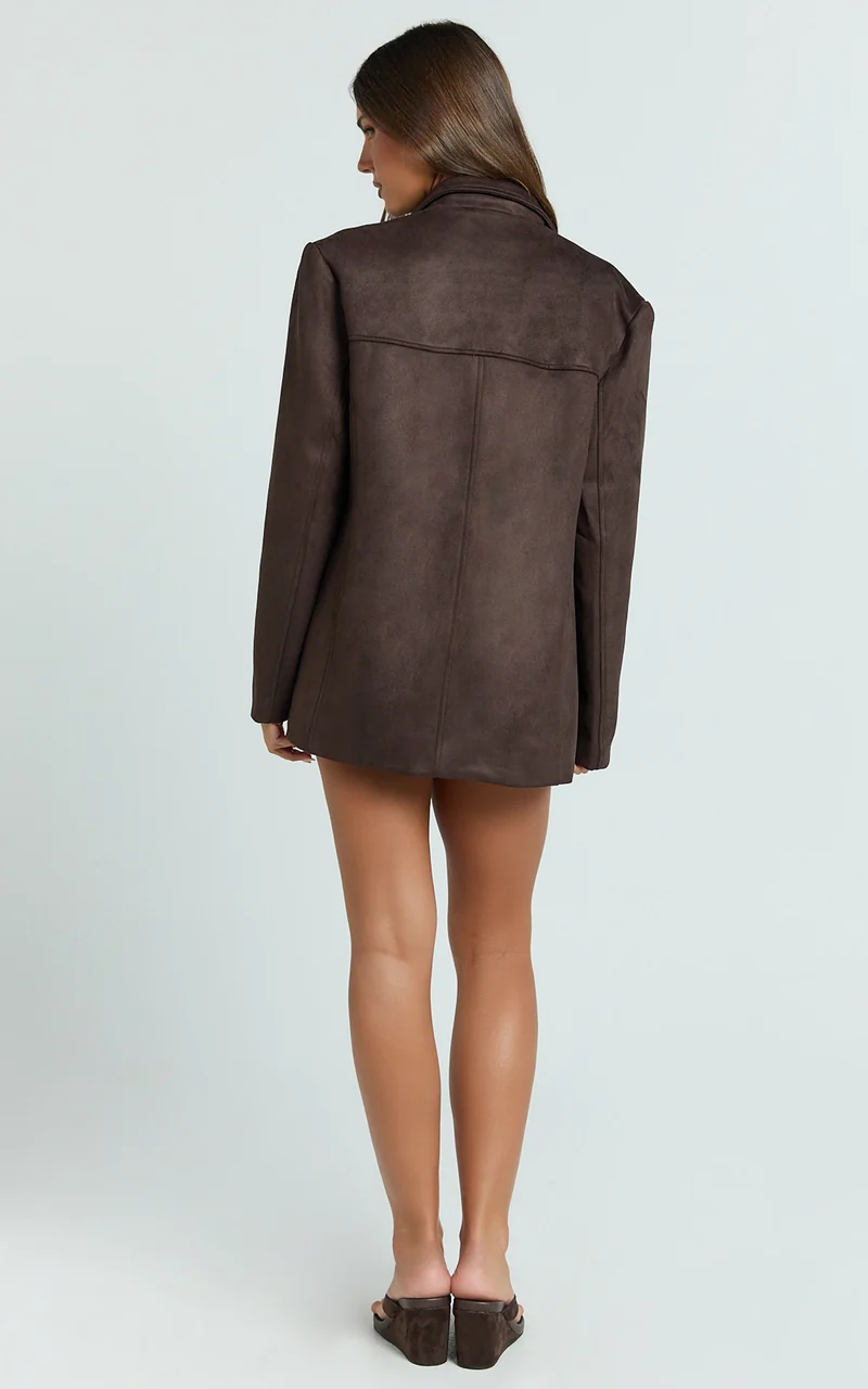 Priscilla Jacket - Faux Suede Relaxed Fit Jacket in Dark Chocolate
