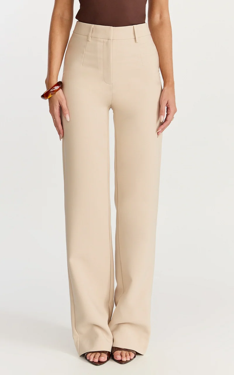 Sally Pants - Mid Waisted Straight Leg Tailored Pants in Putty