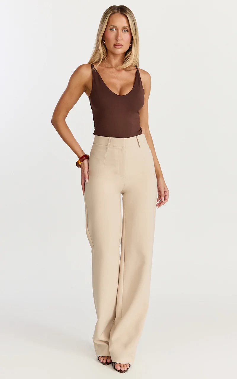 Sally Pants - Mid Waisted Straight Leg Tailored Pants in Putty