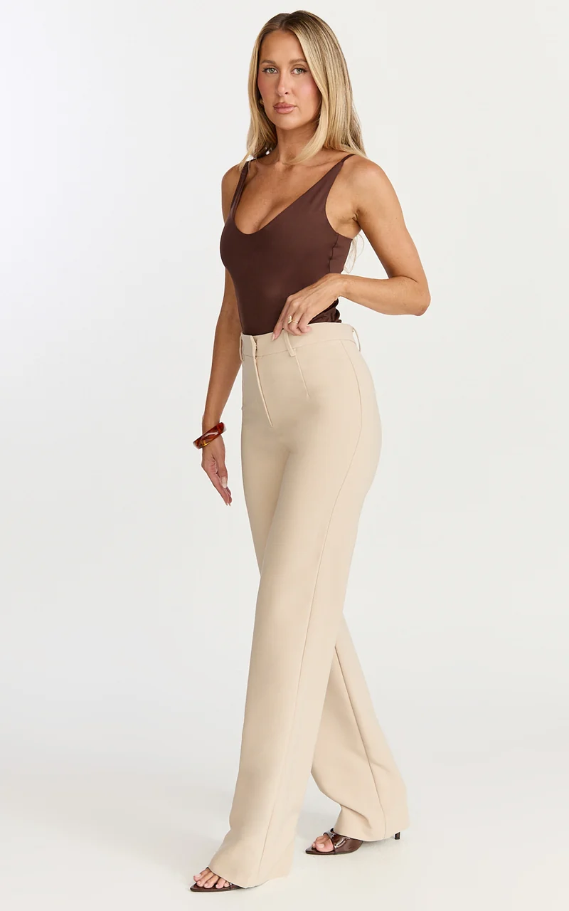 Sally Pants - Mid Waisted Straight Leg Tailored Pants in Putty
