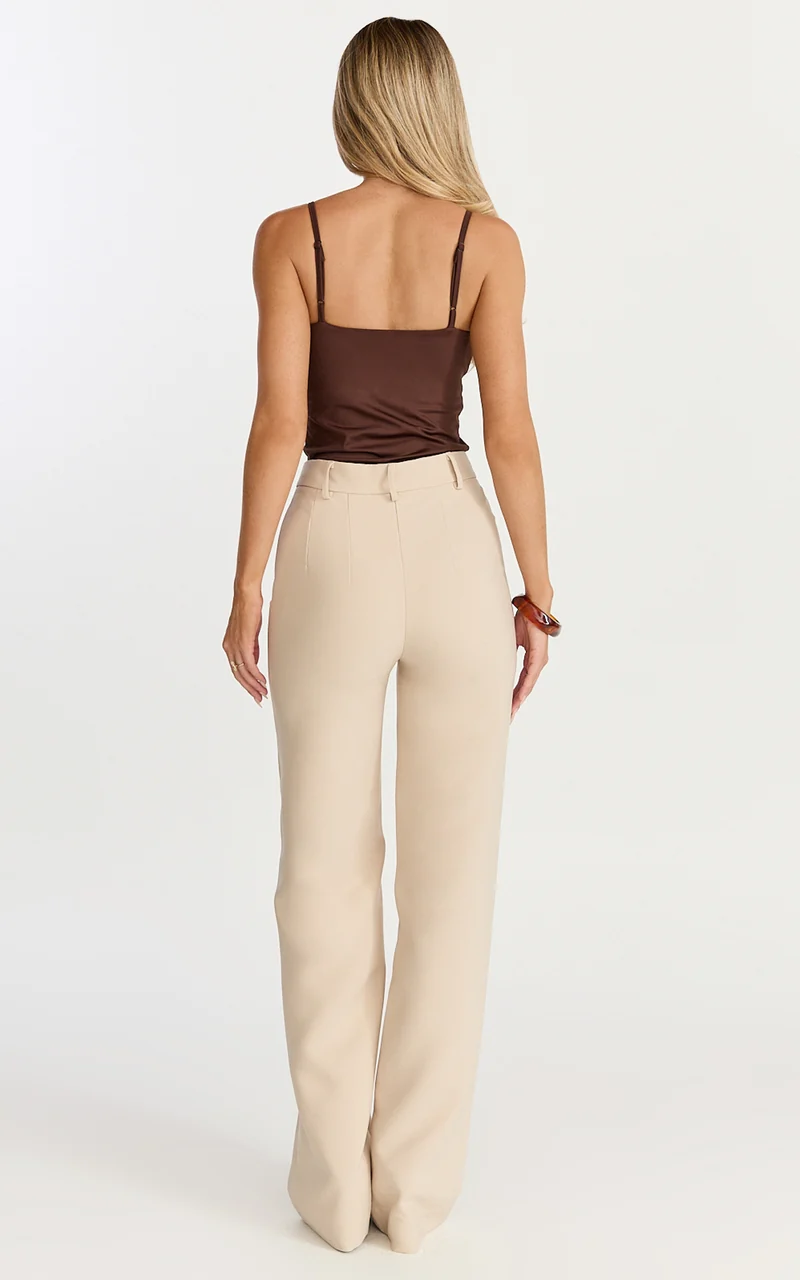 Sally Pants - Mid Waisted Straight Leg Tailored Pants in Putty