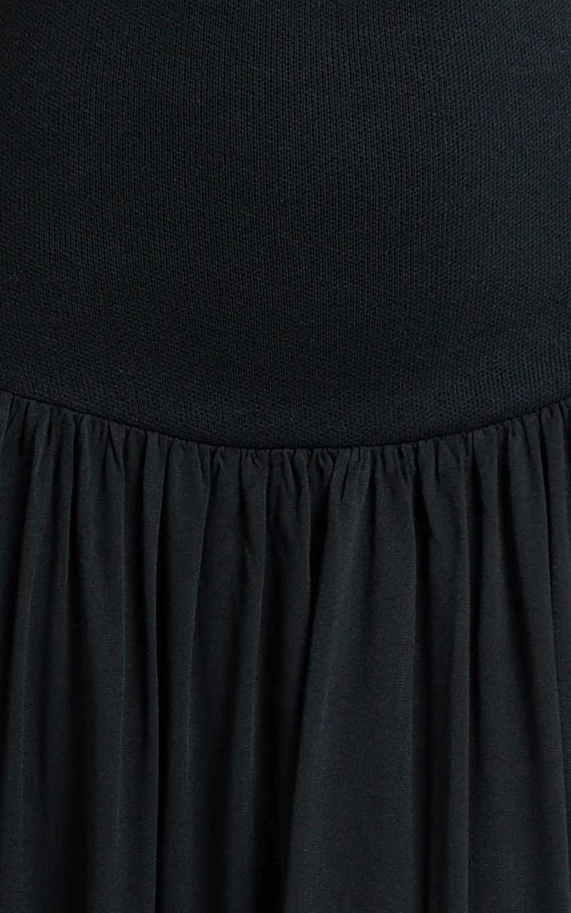 Harlee Maxi Dress - Strapless Drop Waist Knit Bodice Full Gathered Skirt Dress in Black