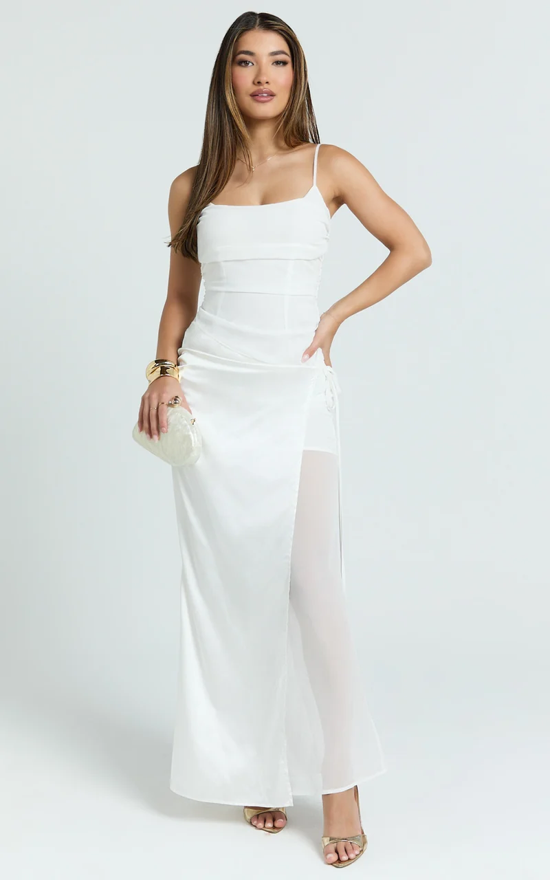 Jordyn Maxi Dress - Square Neck Halter Column Dress in White