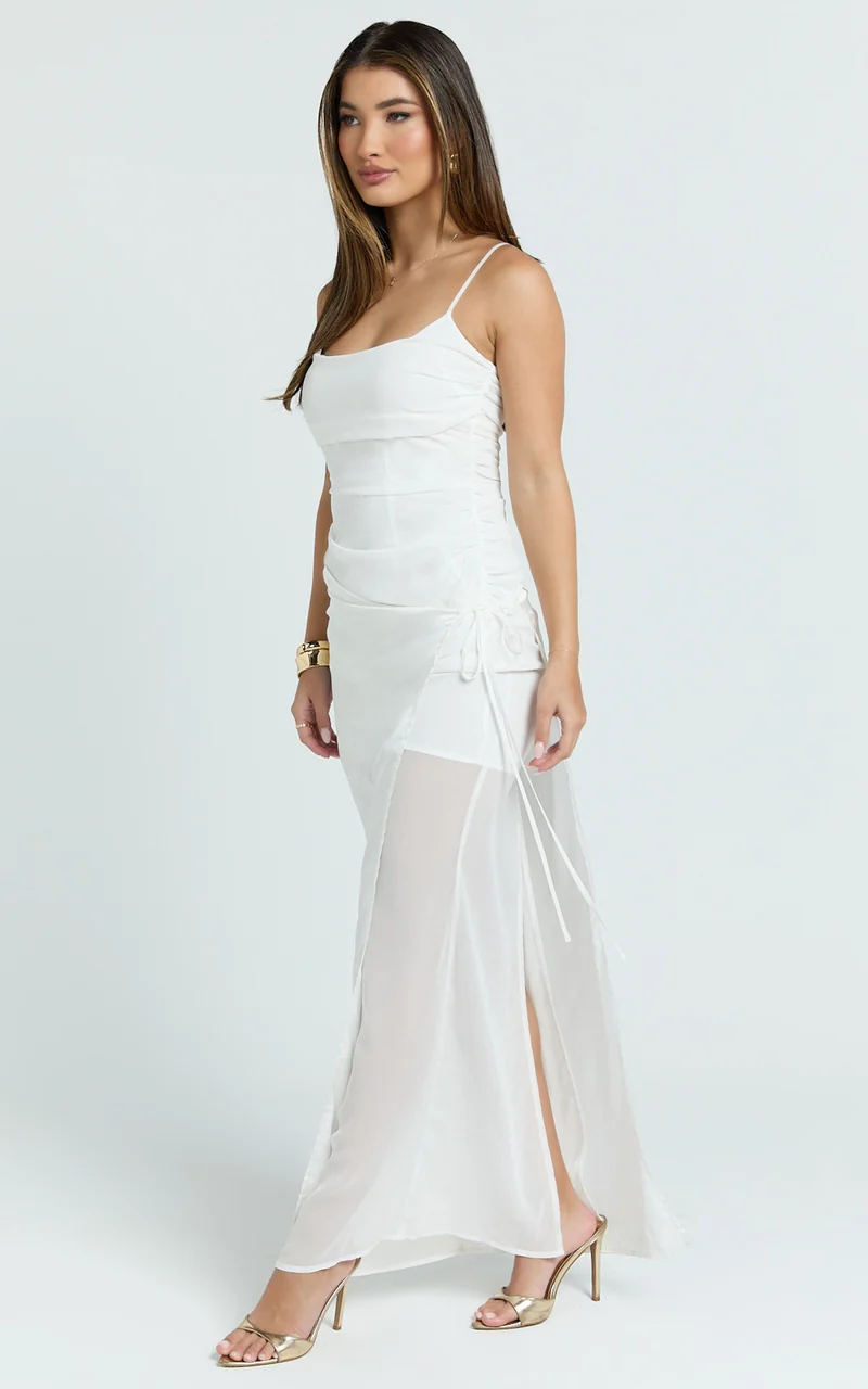 Jordyn Maxi Dress - Square Neck Halter Column Dress in White