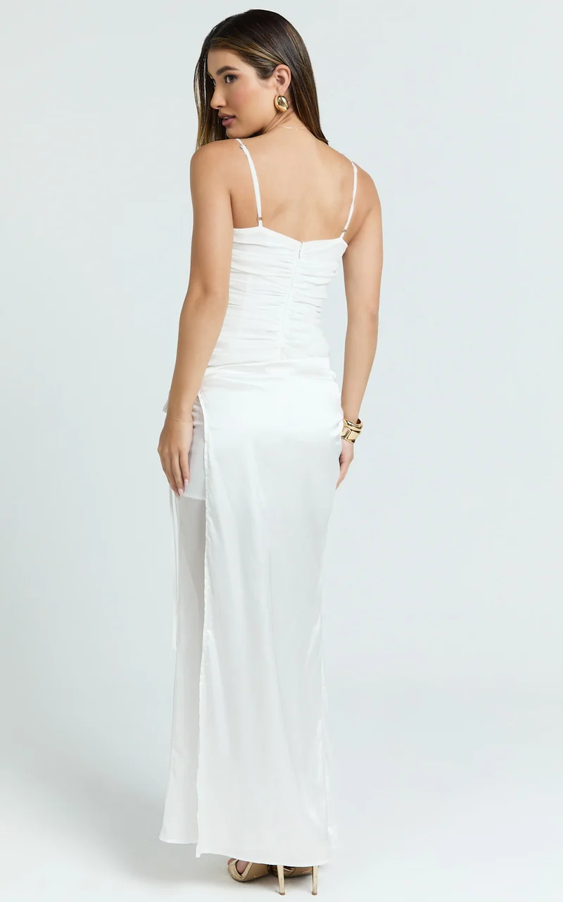 Jordyn Maxi Dress - Square Neck Halter Column Dress in White
