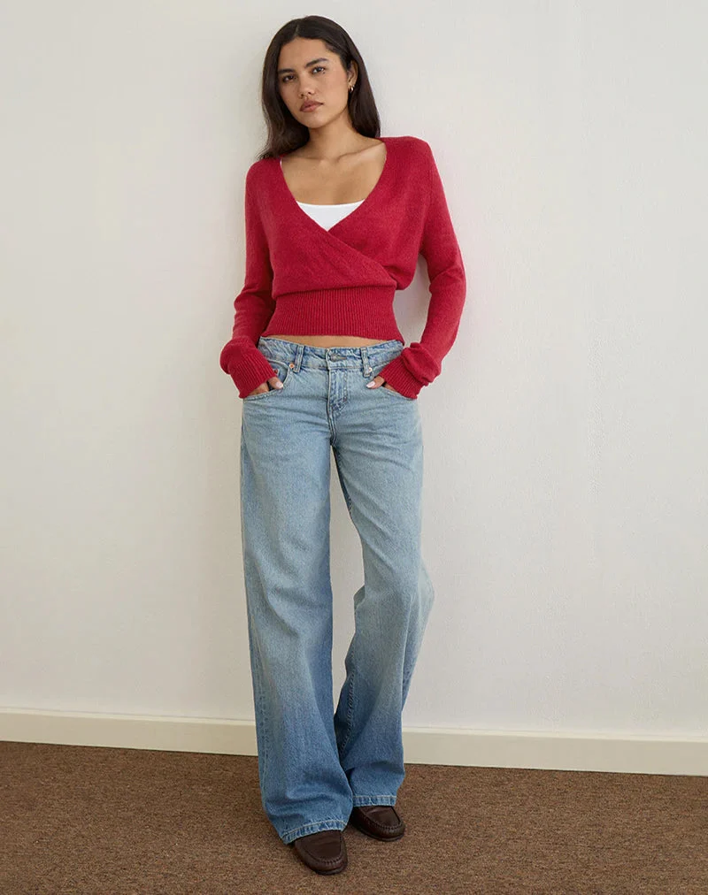 Nilza Wrap Top in Knit Red