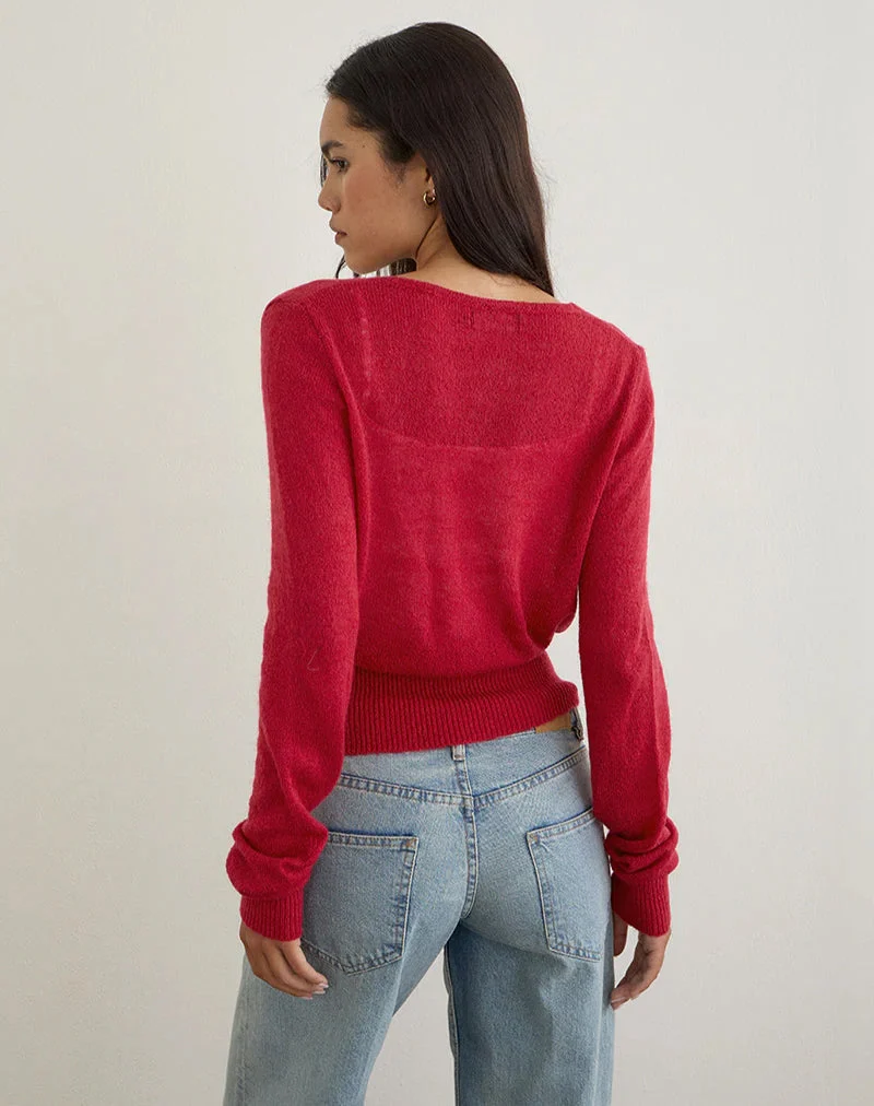Nilza Wrap Top in Knit Red