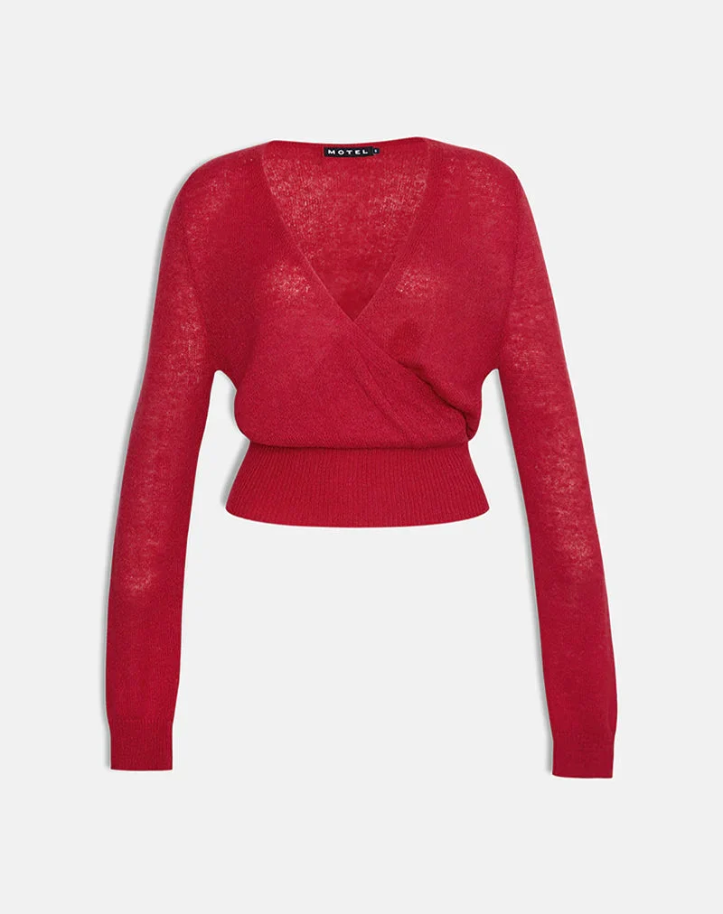 Nilza Wrap Top in Knit Red