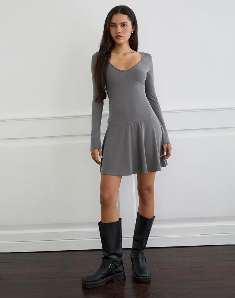 Mini robe à manches longues Yauri en cupro gris