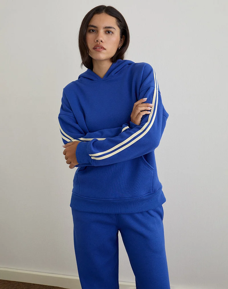 Sweat à capuche Lingwu en bleu cobalt et reliure babeurre