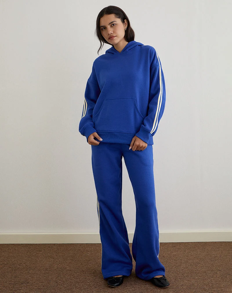 Sweat à capuche Lingwu en bleu cobalt et reliure babeurre