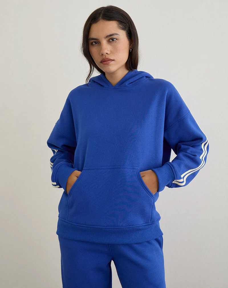 Sweat à capuche Lingwu en bleu cobalt et reliure babeurre