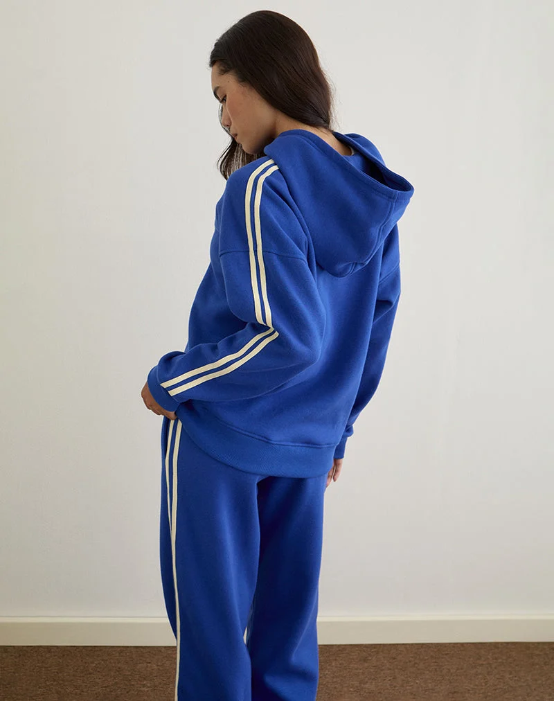 Sweat à capuche Lingwu en bleu cobalt et reliure babeurre