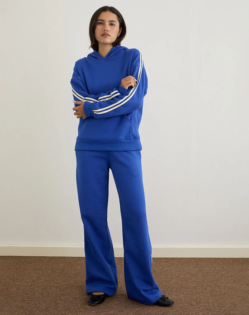 Sweat à capuche Lingwu en bleu cobalt et reliure babeurre