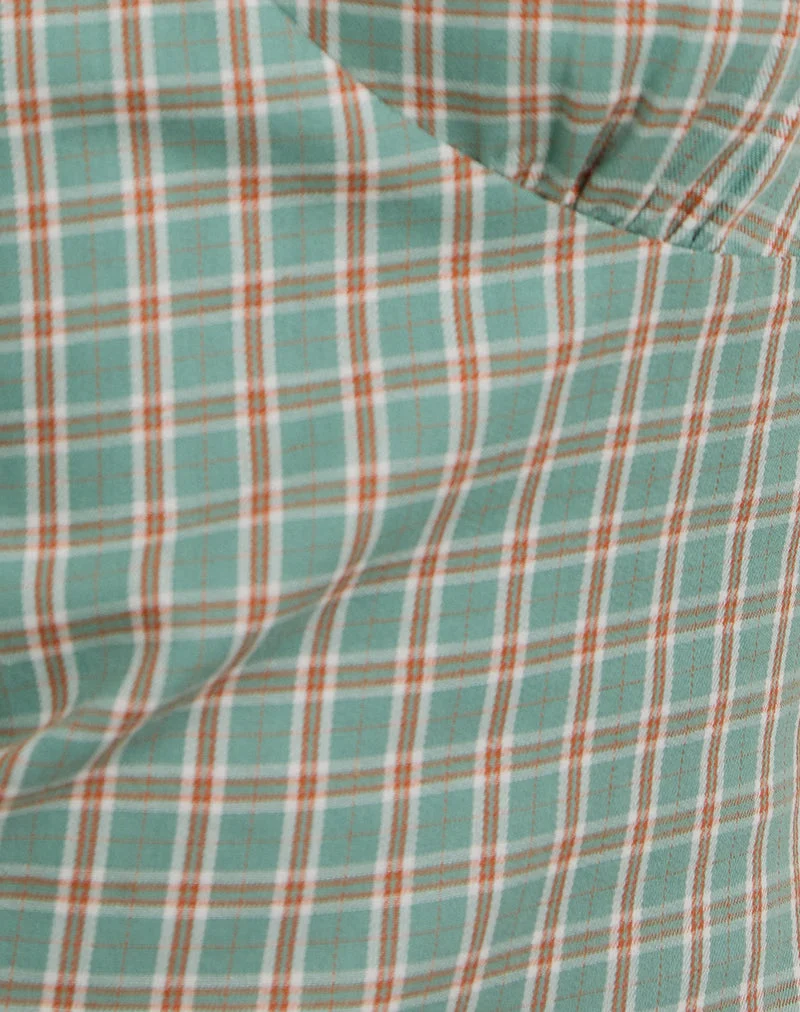 Medora Keyhole Mini Dress in Teal Check (Mini robe avec trou de serrure, carreaux sarcelle)
