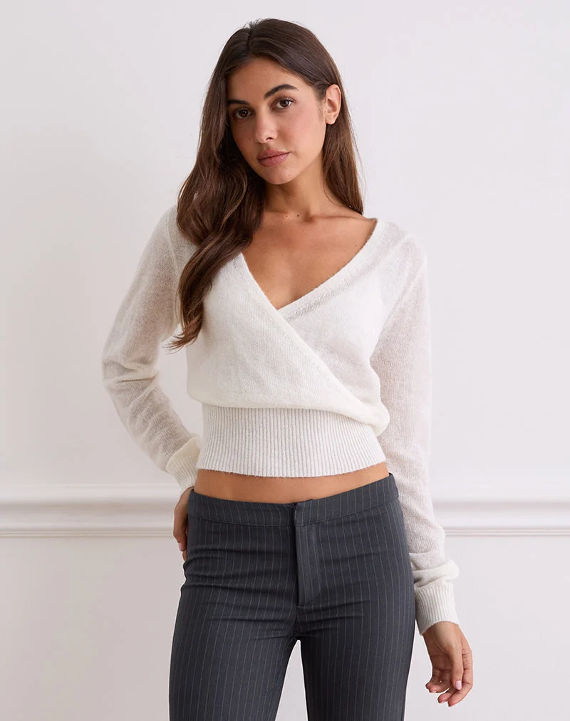 Nilza Wrap Top in Knit Off White