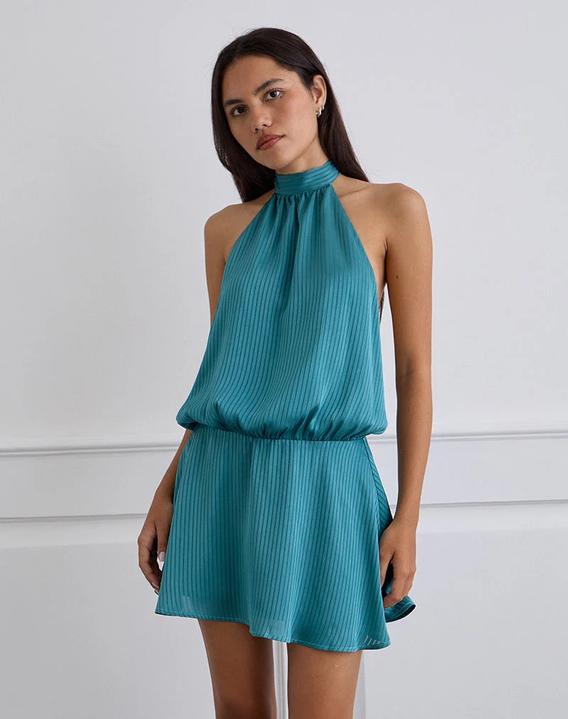 Mini robe Davina en satin rayé Teal