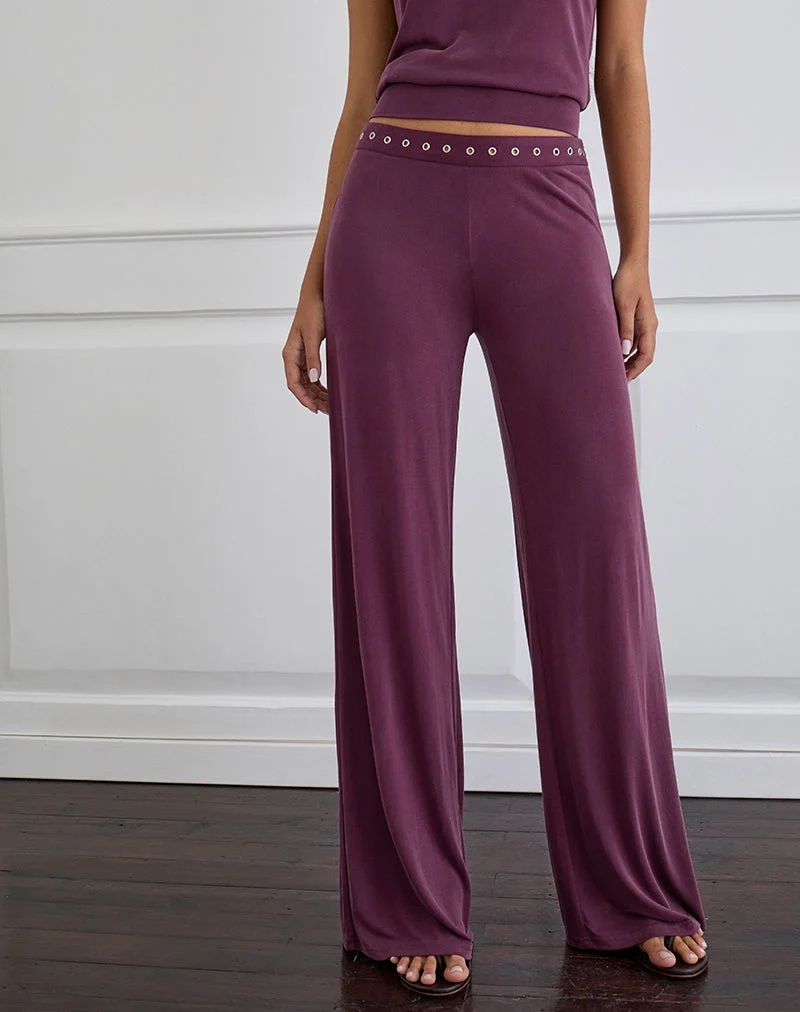 Pantalon à ceinture cloutée Donika, prune