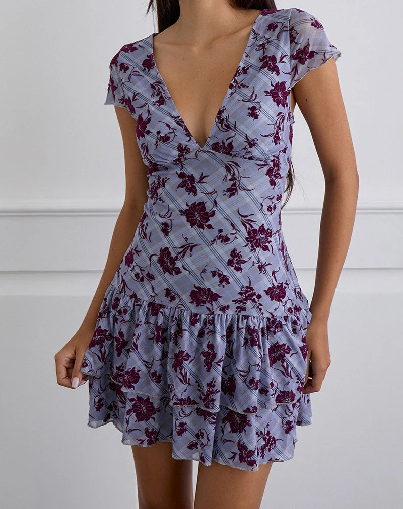 Elaya Dress in Lotus Flock Checked Lavender (Robe Elaya en flocon de lotus à carreaux lavande)