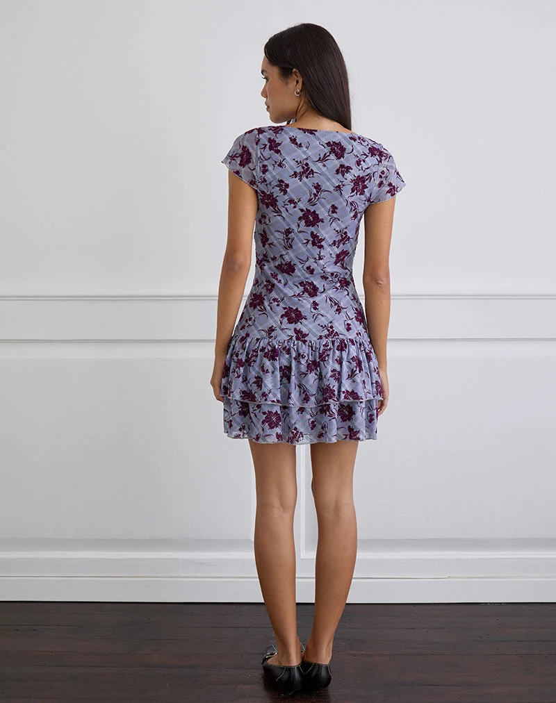 Elaya Dress in Lotus Flock Checked Lavender (Robe Elaya en flocon de lotus à carreaux lavande)