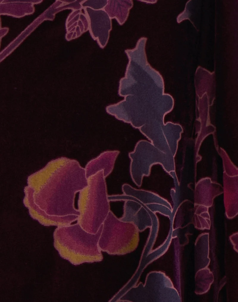 Jupe midi Esti, florale Devore Burgundy