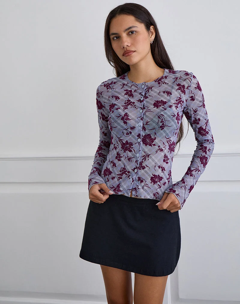Top Kahula en Lotus Flock Check Lavender