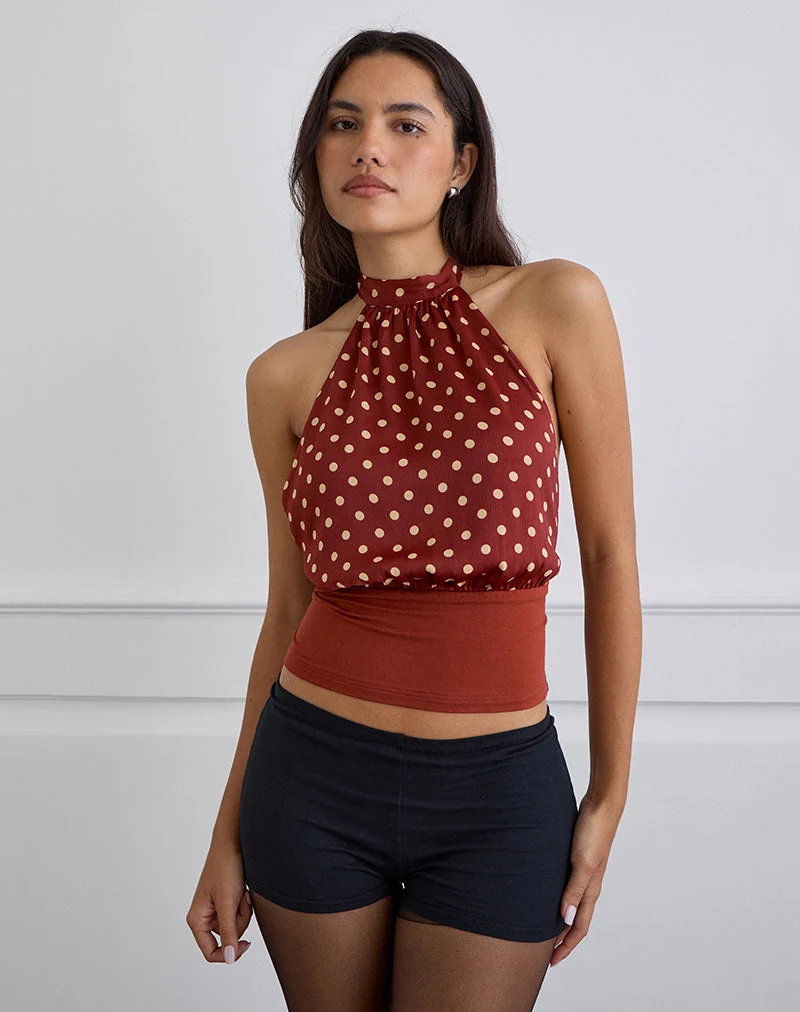 Rania Backless Top in Polka Burnt Red (Top dos nu)